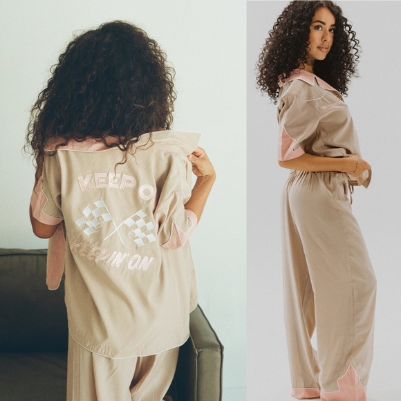 Understated Leather Keep On Keepin On Sleepwear Set, Tan - Size M - Picture 2 of 16